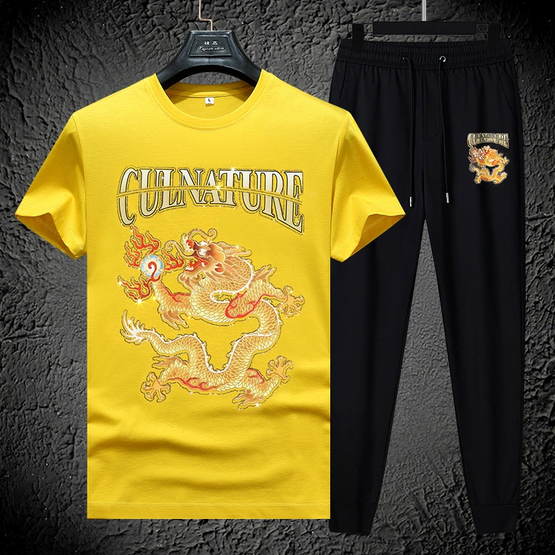 High-end summer fashionable sports set, short sleeve T-shirt for leisure, trousers, oversize