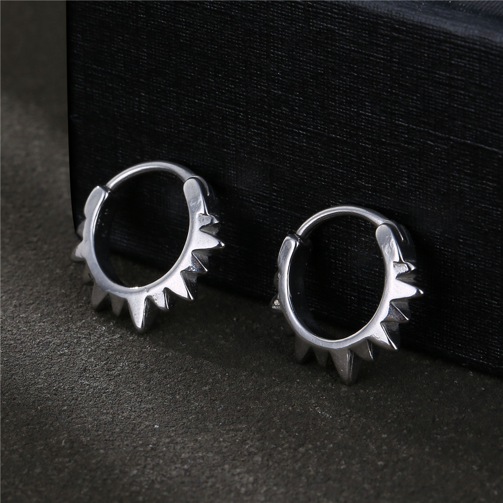 1 Piece Punk Geometric Titanium Steel Plating Men's Hoop Earrings display picture 2