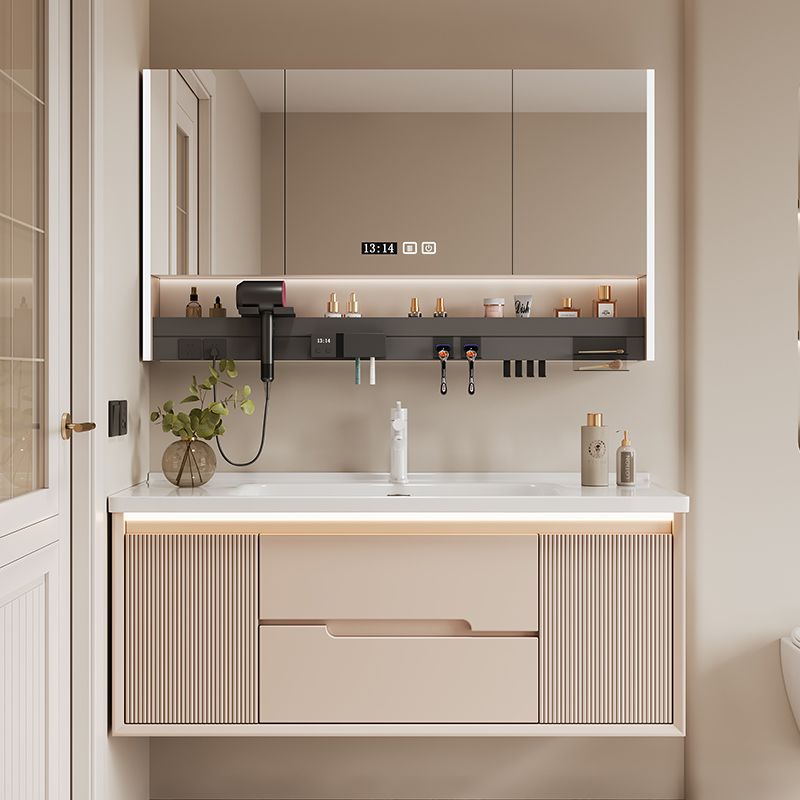 奶油风陶瓷一体盆浴室柜卫生间洗手盆洗脸盆柜组合洗漱台盆卫浴柜