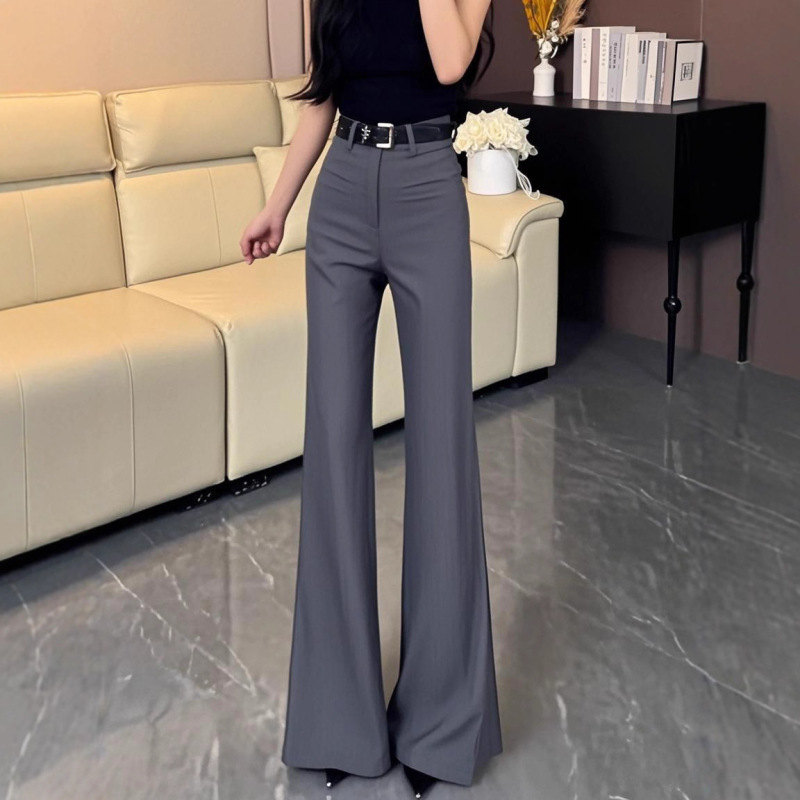 黑色微喇叭休闲西装裤女2025秋季新款高腰修身显瘦百搭垂感拖地裤|undefined