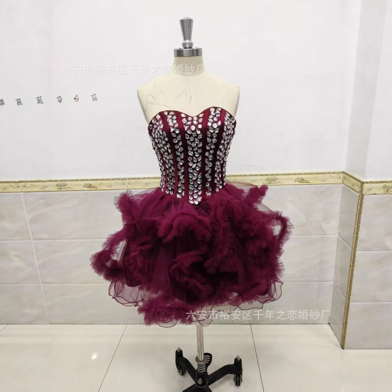Sheer Tulle Homecoming Dress, Sparkling Youth Dress, Ball Gown, Short Cocktail Performance Dress, Graduation Ball Gown