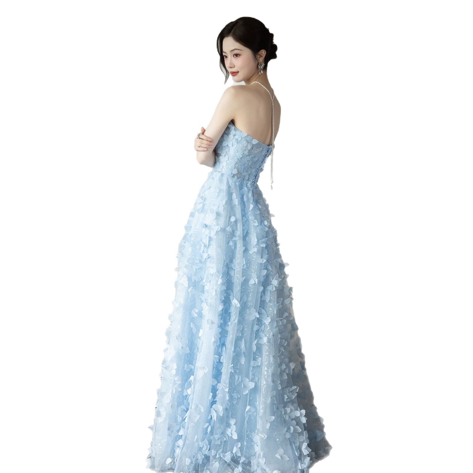 Đầm maxi nữ thắt eo dự tiệc cưới kiểu dáng thanh lịch — Xanh dương