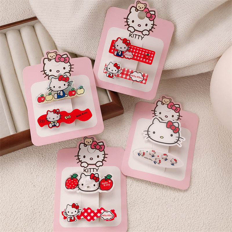 Nuevos lindos clips de pelo acrílico gatito dulce chica arco rojo clips de pelo lateral rasgado clips frangeo