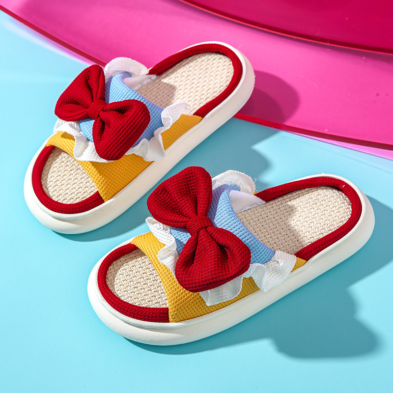 Zapatillas de lino para mujer para todas las estaciones, zapatillas transpirables de suela gruesa para que la princesa fugitiva las use en casa, silenciosas, antideslizantes, lindas zapatillas de dibu