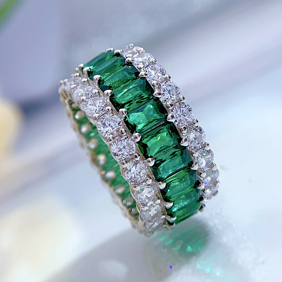 14g Weight Zircon Inlay Material Rings Classification 5, 9 Ring Size 1 Piece Quantity 925 Sterling Silver Inlay Rectangle Zircon Rings