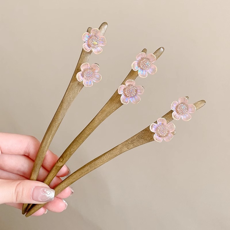 Pinzas de cabello de madera de melocotón para mujeres estilo antiguo chino pinzas de cabello de madera flores nuevos pinzas de cabello diarios 2025 estilo de viaje