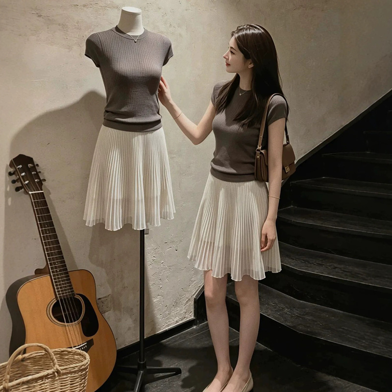 Cross-Border Southeast Asian Women's Summer New Style Elegant Commuter Slim-Fit T-Shirt and Pleated Skirt Two-Piece Set Cross-Border Southeast Asian Women's Summer New Style Elegant Commuter Slim-Fit T-Shirt and Pleated Skirt Two-Piece Set