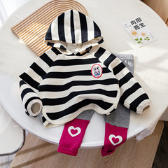 Girls' suit Spring and Autumn New Style Fashionable Striped Hoodie Baby Spring Wear Sweatshirt Fashionable Spliced ​​Contrast Color Leggings