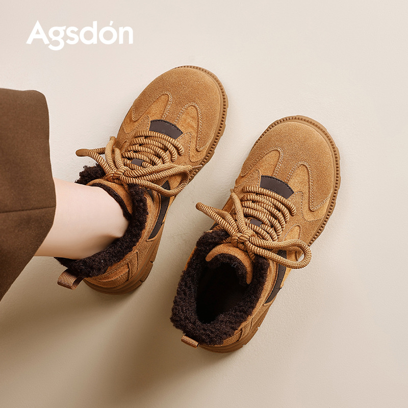 Augu Lion Standing Gao Zapatos casuales de terciopelo para mujeres 2025 nuevas botas de nieve de otoño y invierno zapatos de algodón de capacitación al aire libre