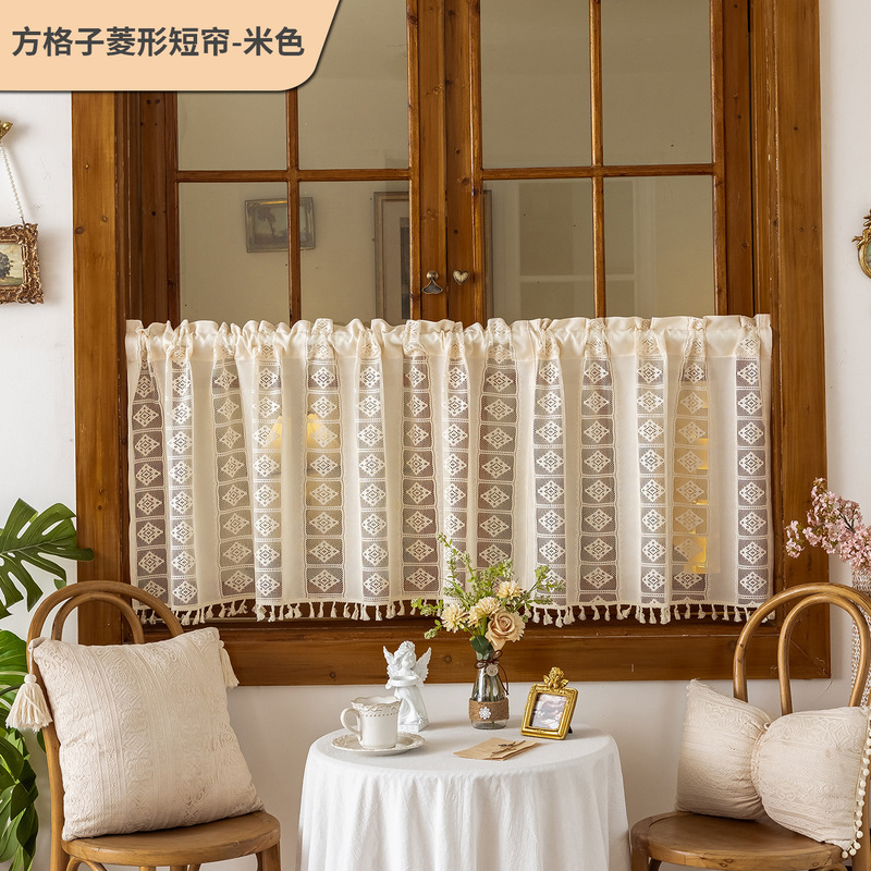 跨境蕾丝窗帘窗纱咖啡帘短帘半帘美式简约门帘餐厅厂家现货批发|undefined