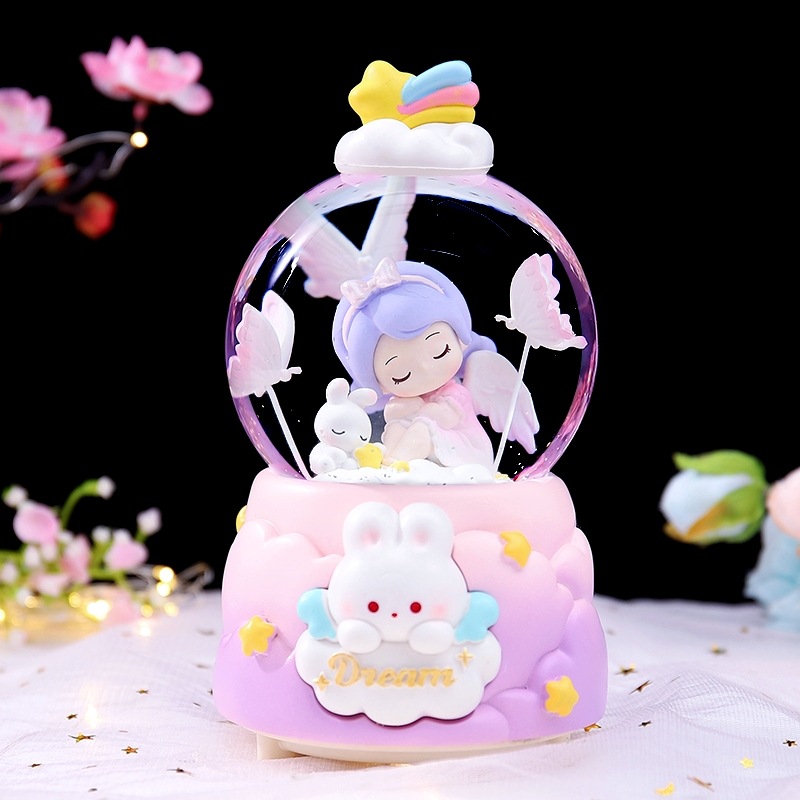 Forest Elf Fairy Dream Butterfly Crystal Ball Rotating Snow Music Box Ornament Girls Exquisite Gift Dropshipping