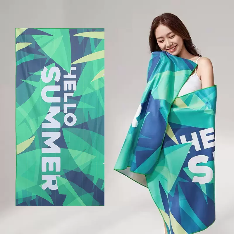 跨境沙滩巾批发双面绒吸水速干防晒浴巾游泳运动超细纤维毛巾加厚