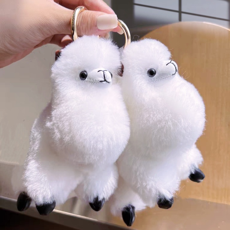 [Cute alpaca] colgante de llavero de automóvil de lana real muñeca de peluche muñeca mochila colgante regalo
