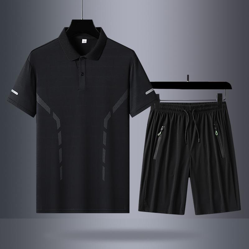 Camiseta de polo de hombre de verano con solapa casual camiseta de manga corta fría delgada camiseta de secado rápido pantalones cortos de dos piezas al por mayor