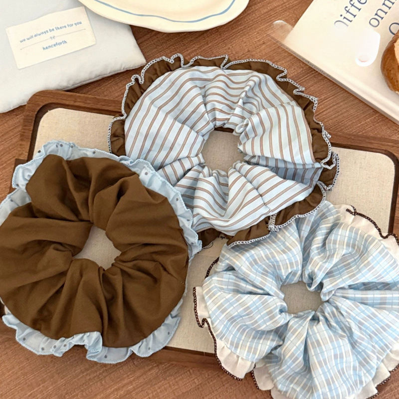 可露丽色系超美咖蓝撞色花边大肠圈大号发绳扎马尾头绳发饰头饰