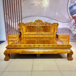 Gold-rimmed nanmu big bed lobular zhennan high and low bed mahogany classical Chinese furniture factory direct European solid wood