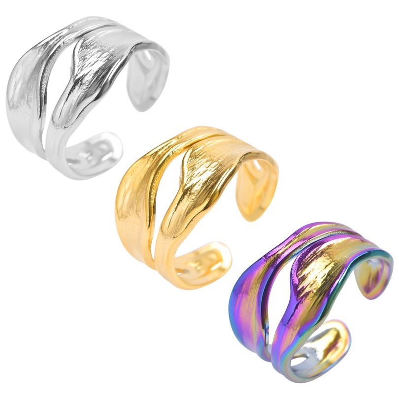 Adjustable Ring Size PVD Coated Real Gold Plated 18K Gold Geometric 304 Stainless Steel Simple Style Waterproof Non Tarnish Open Ring