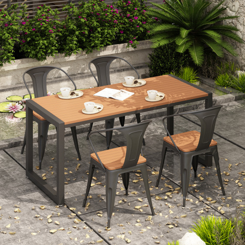 Outdoor Courtyard Open-Air Table and Chair Set Balcony Garden Terrace Wood-Plastic Waterproof Sun-Resistant Park Leisure Wrought Iron Table and Chair