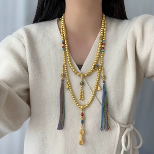 Long Necklace, Atmospheric Buddha Beads, Rosary, Multi-Purpose Sweater Chain, Multi-Circle Bracelet, Chinese Style Handmade Women's