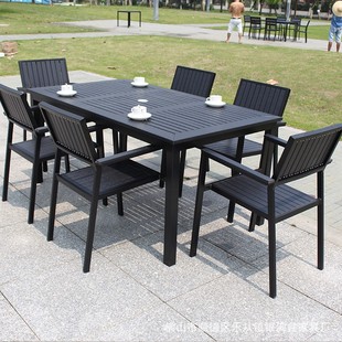Outdoor garden table and chair combination leisure terrace dining table and chairs folding outdoor balcony garden plastic wood table wholesale