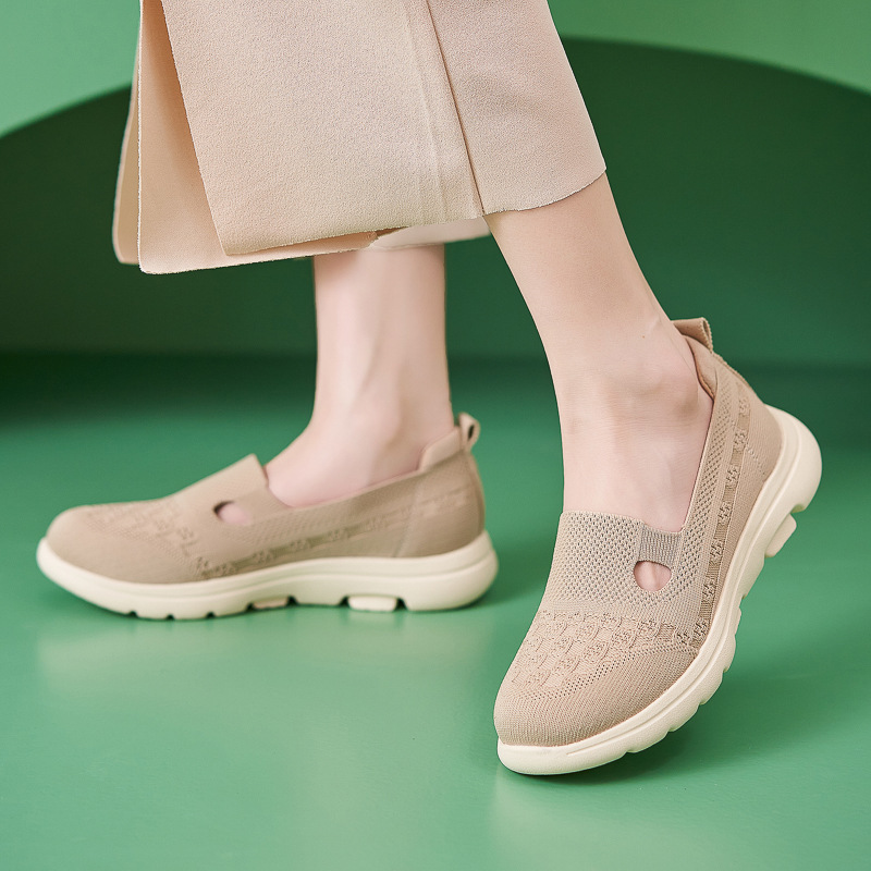 K6016 - 4 primavera 2025 zapatos de cuero único antideslizante transpirable tejido de otoño casual versátil zapatos de madre poco profundos para mujeres
