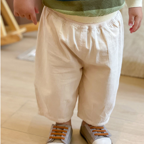 New Basic Spring and Autumn Baby Japanese Style Versatile Children's Plain Cotton Hemming Leisure Pants Loose for Young Children