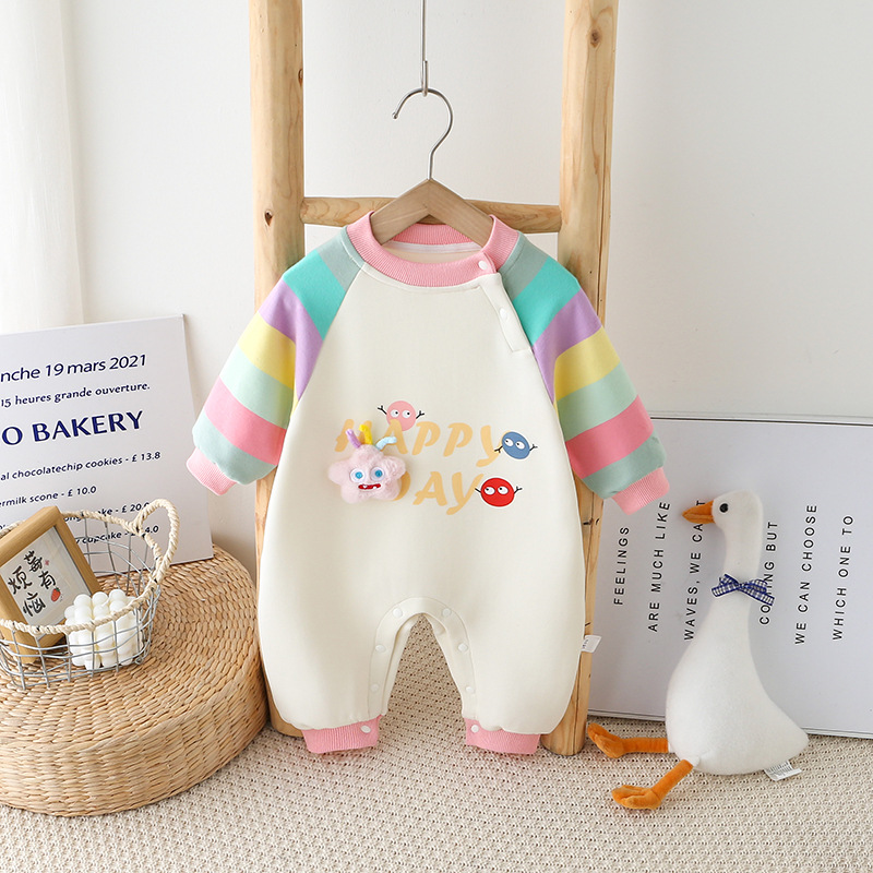 Spring and Autumn Cute Cartoon Baby Clothing for Little Babies, Long Sleeve Bodysuit for Newborns, 100th Day Outfit, Baby Outing Clothes, Hairy Top