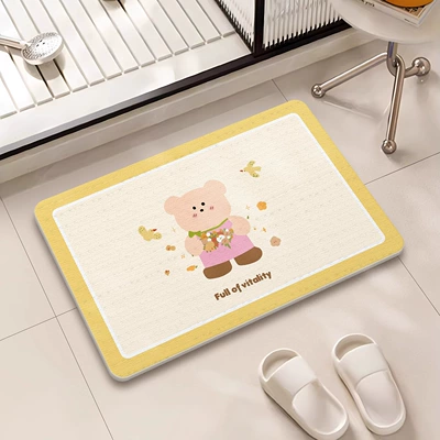 Avtomobil döşəmə paspasları, Mud Bathroom Floor Mat Shower - little-bear-scattering-flowers-square-white-background-396009cm