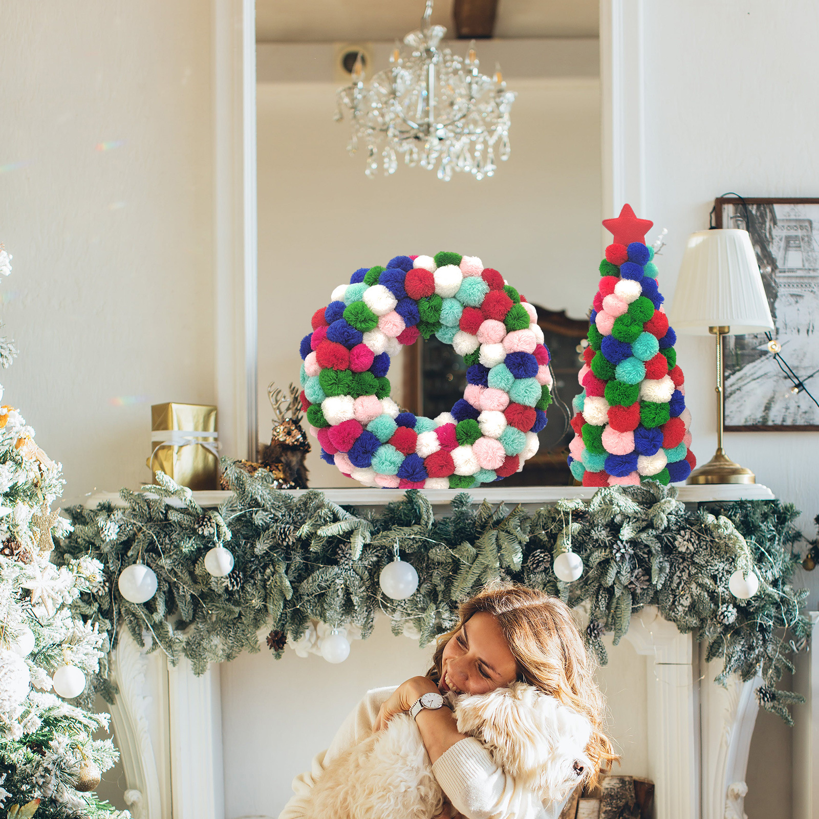 Amazon popular nuevo árbol de Navidad guirnalda lana material colorido decoración del hogar colgante árbol de Navidad decoración de Navidad