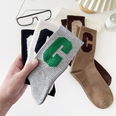 Socks Girls Tube socks Autumn and winter Solid Cotton socks Trend letter long and tube-shaped Sports socks Korean Edition High cylinder ins Tide socks