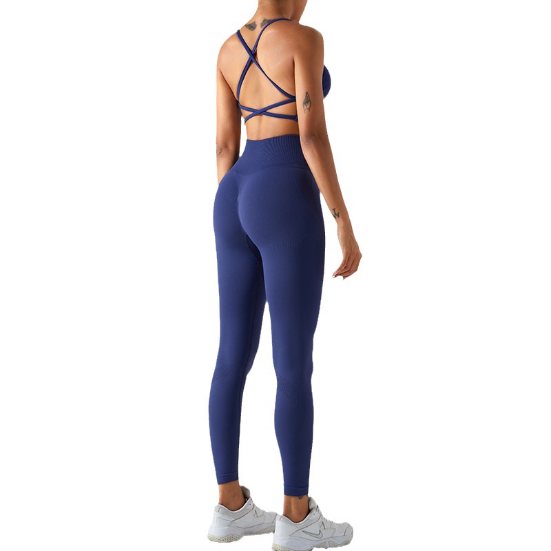 Cross-border nueva ropa de entrenamiento sin costuras traje de mujer Cruz espalda ropa interior deportiva cintura alta Peach Hip lifting pantalones de yoga