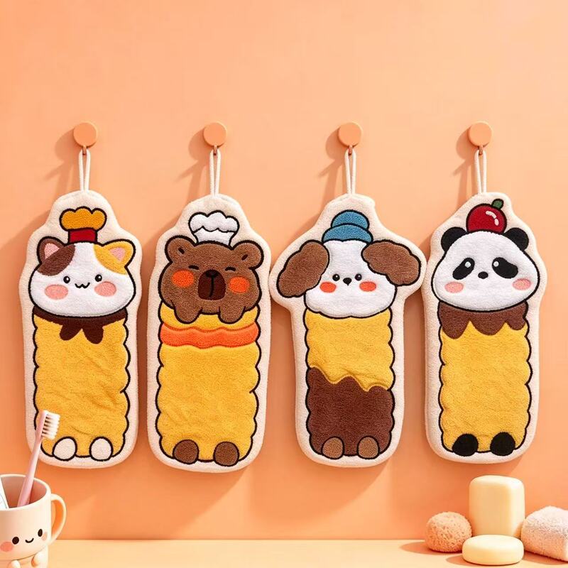Extended Length Puppy Series Hand Towel for Kitchen, Bathroom, and Household Use, Cute Double-Layer Thickened Hanging Cloth
