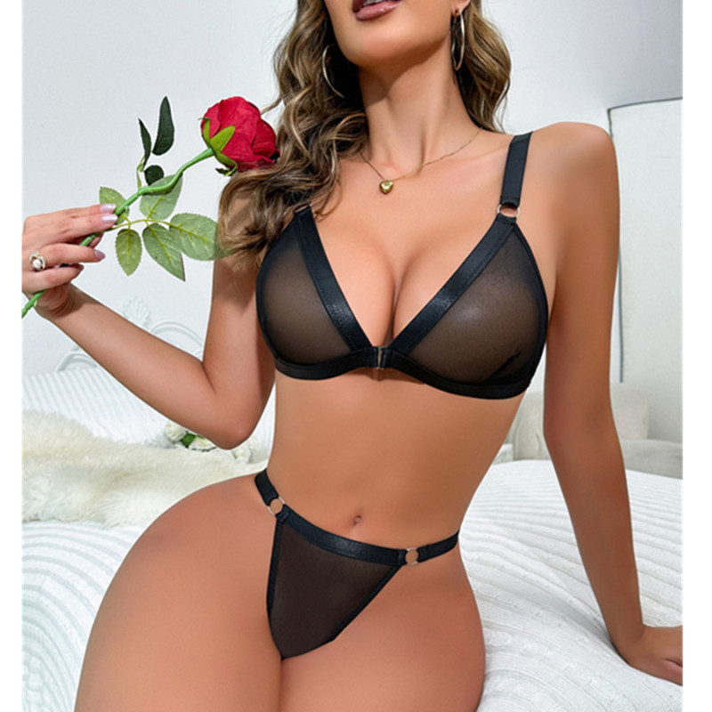 Factory Direct Foreign trade new pure color mesh push up sexy suit strap underwear with steel ring suit in stock Factory Direct Foreign trade new pure color mesh push up sexy suit strap underwear with steel ring suit in stock