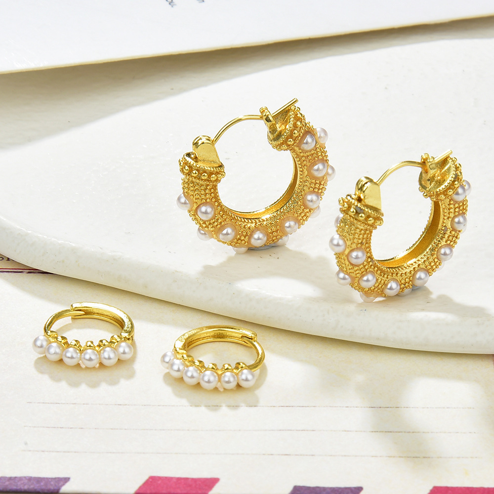 10g Weight Pearl Inlay Material Earrings Classification 1 Pair Quantity Fashion Solid Color Copper Inlay Pearl Earrings 1 Pair
