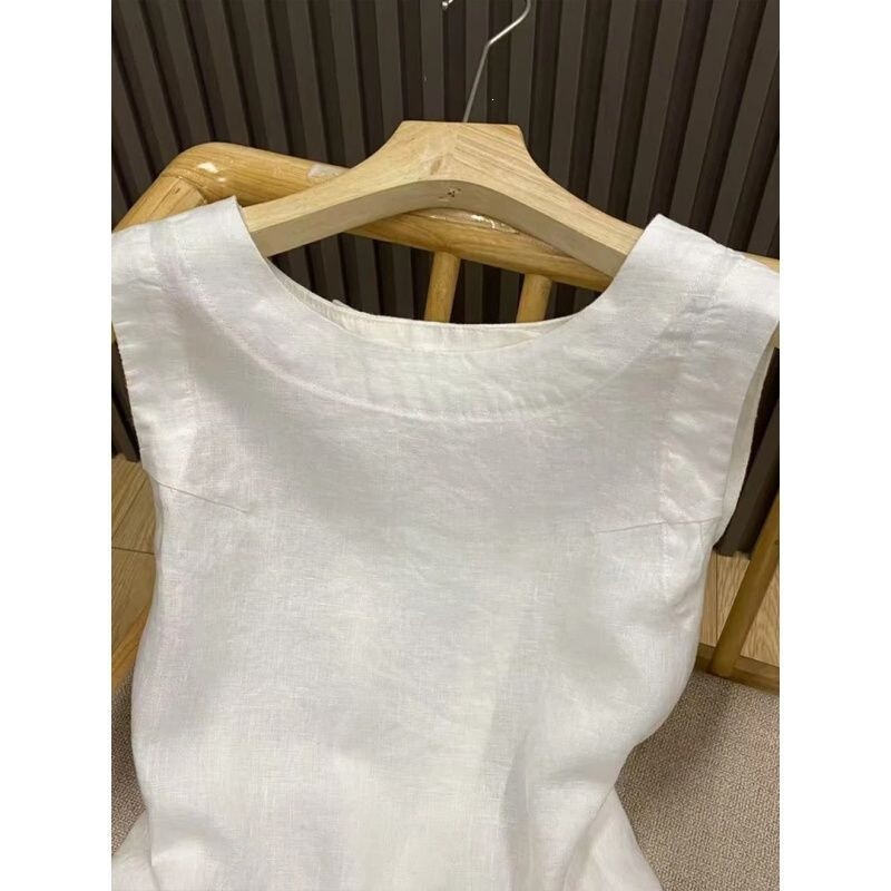 French-Style Back-Slit Sleeveless White Shirt for Women, 2026 New Thin French-Style Exquisite Top for Summer French-Style Back-Slit Sleeveless White Shirt for Women, 2026 New Thin French-Style Exquisite Top for Summer