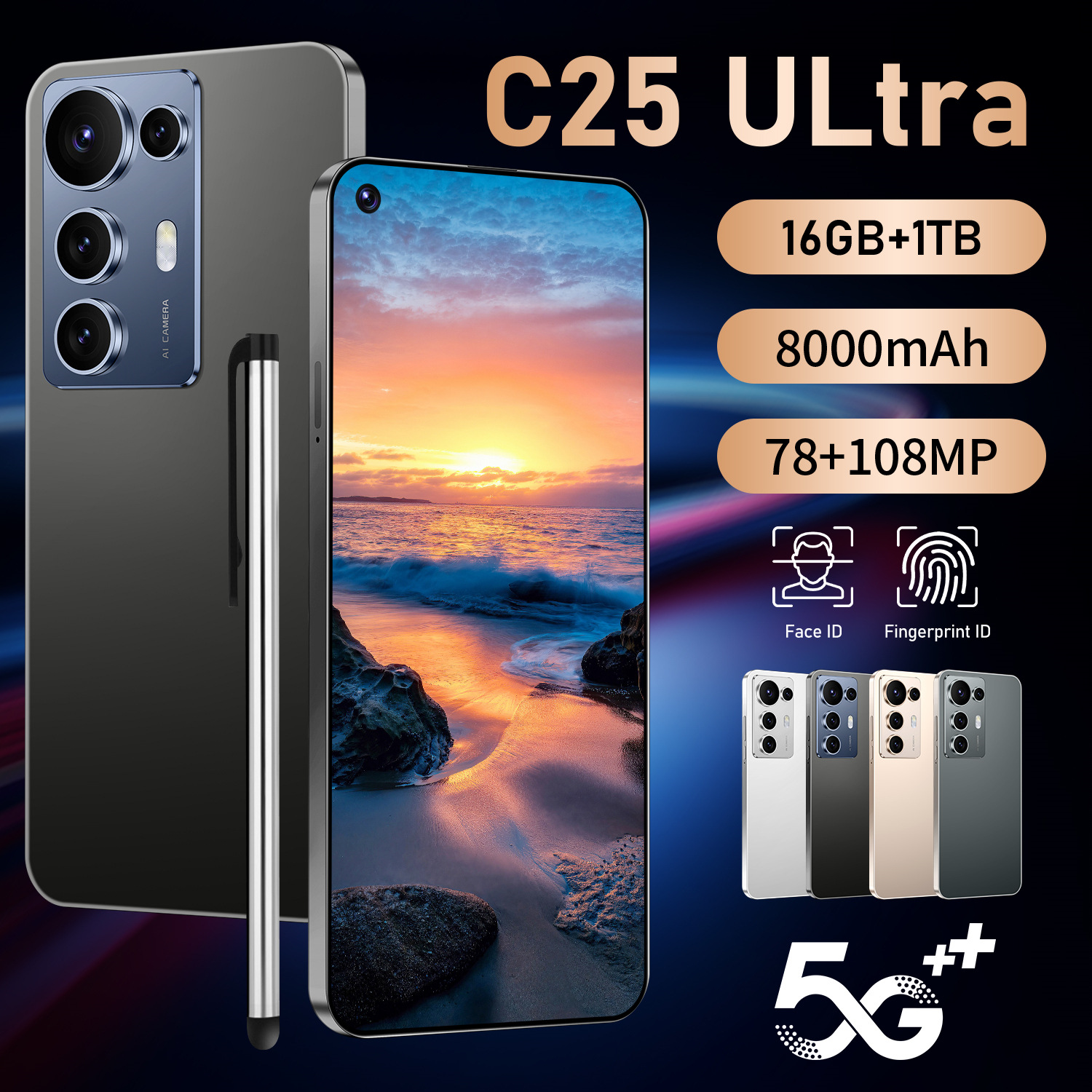 跨境手机C25 Ultra 3+16 incell穿孔智能大屏一体机 4G网外贸手机