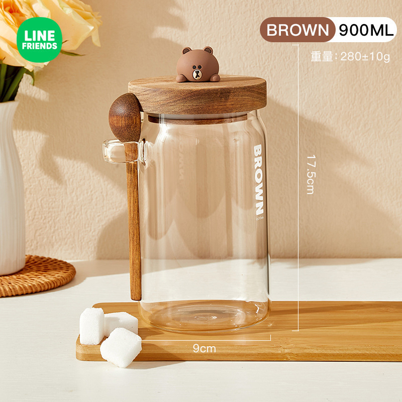 LINE FRIENDS高ホウケイ酸ガラス缶蓋付き収納缶茶葉収納缶コーヒー豆ガラス密封缶|undefined