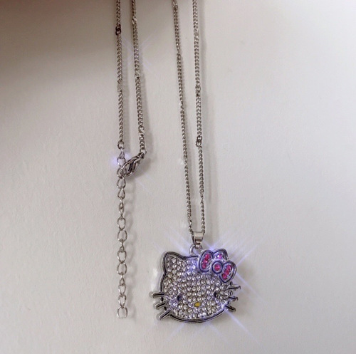 European and American style Hello kitty full diamond bow cute fashion geometric kitten crystal pendant clavicle chain for women