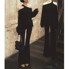 2025秋冬新款辣妹中长款麻花毛衣针织衫挂脖露肩性感上衣女遮屁股