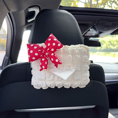 Box, Creative and Fresh Style: Car tissue box/set - polka-dot-bow-red-white-dots-puff-tissue-box
