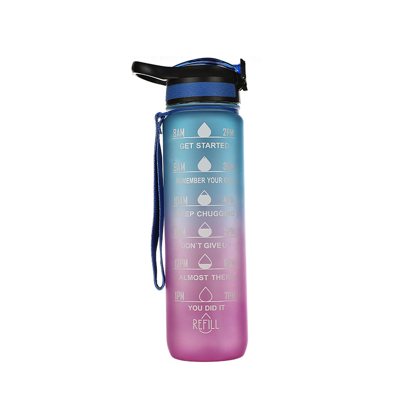 Botella de agua deportiva de plástico de gran capacidad de Amazon, con tapa de rebote, diseño degradado de color, portátil para exteriores, personalizable.