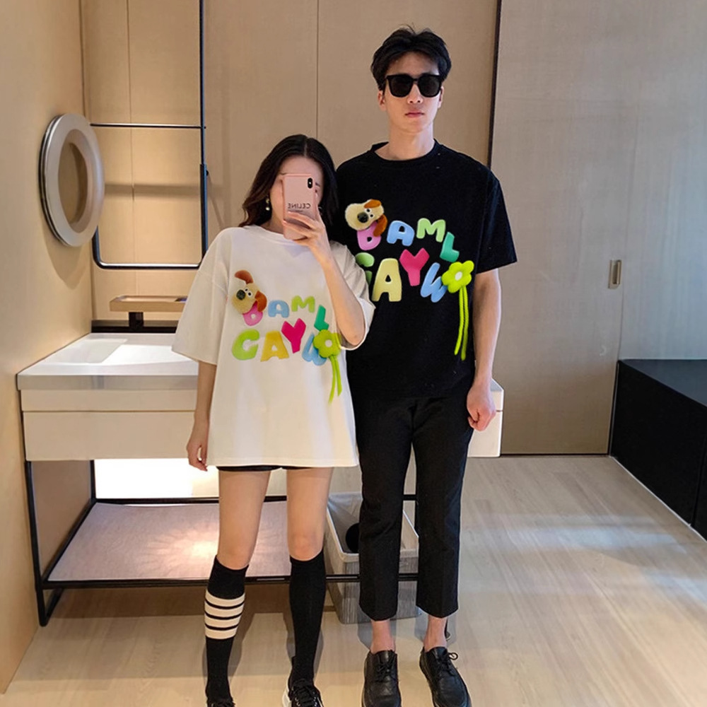 炸街亲子装子一家三口夏装母女装趣味卡通纯棉婴儿短袖T恤宽松夏