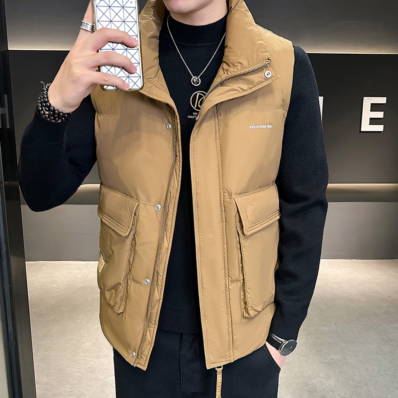 2025 corto cuello vertical plumado clip de caballo hombre ocio pan japonés abrigo abrigo chaleco image 2