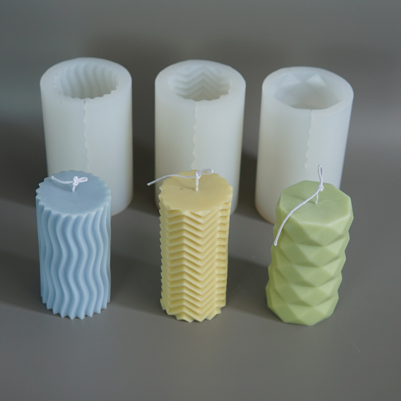 Geometric cylindrical candle mold horizo...