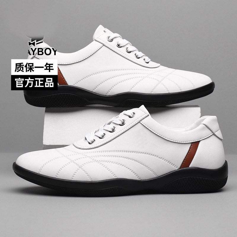 Giày thể thao nam da bò thoáng khí, giày lười đa năng phong cách casual, đế cao 2,5 cm — GX2385 màu trắng, GX2385 màu xám, GX2385 màu đen