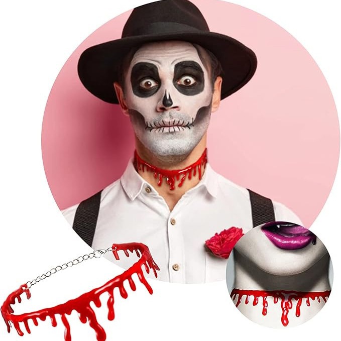 Halloween Decoration Horror Wind Vampire Dark Blood Necklace, Creative Personality Bleeding Men And Women Collarbone Chain_voghion.com