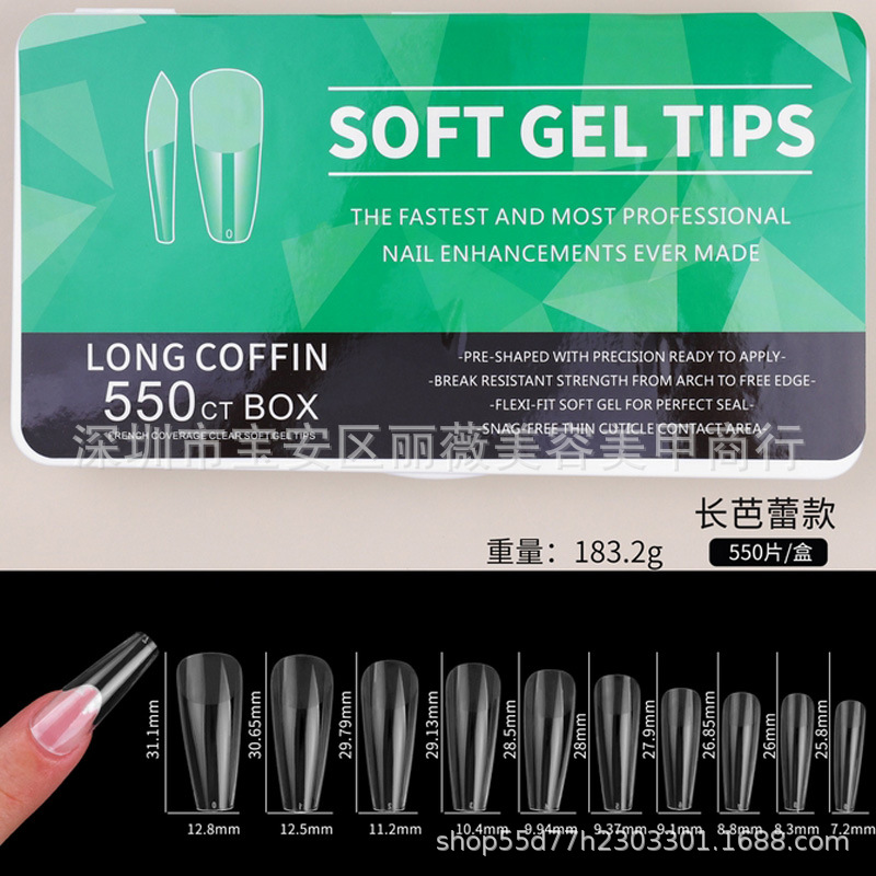 Nueva caja blanca de porcelana de manicure 550 piezas ultra delgada sin marcas esmerilado ballet cuadrado sin grabar uñas falsas