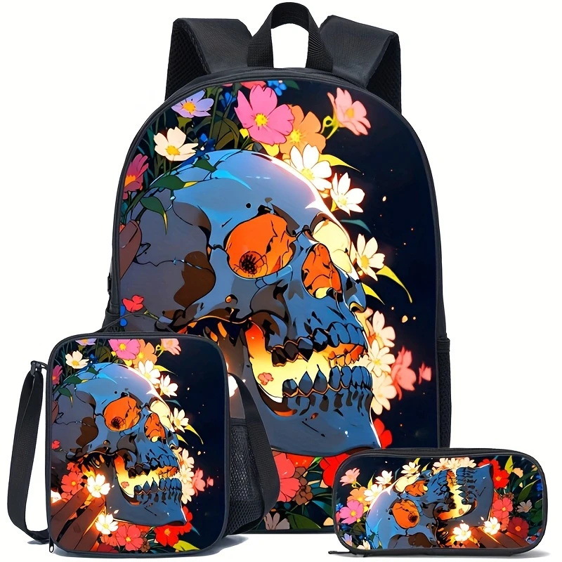 Mochila impresa de venta caliente transfronteriza, mochila escolar para estudiantes de primaria y secundaria, mochila de gran capacidad, bolso, estuche para lápices, juego de tres piezas