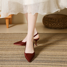 760-28【羊皮】女细跟高跟凉鞋2023年新款小众设计一字扣带单鞋女