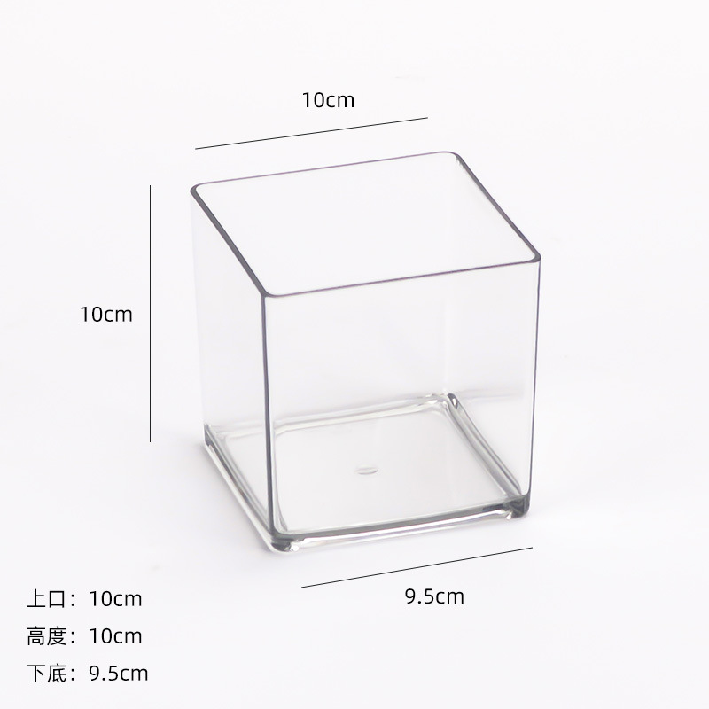 Caja transparente cuadrada acrílica, caja de almacenamiento de cubo de flores de una pieza, flores de escritorio, planta verde, arreglo floral, recipiente hidropónico